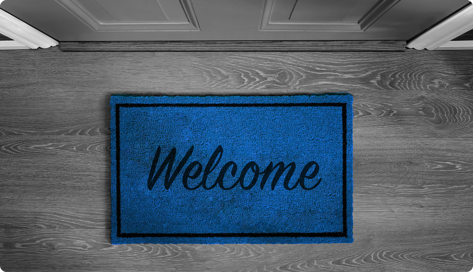Blue welcome mat