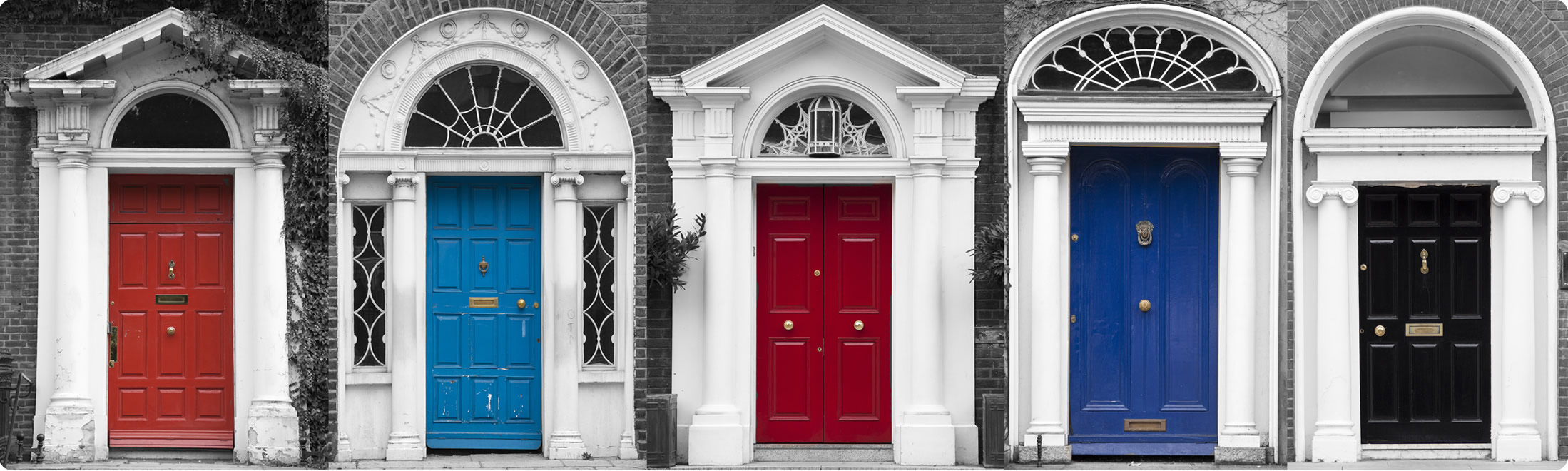 building with different color door