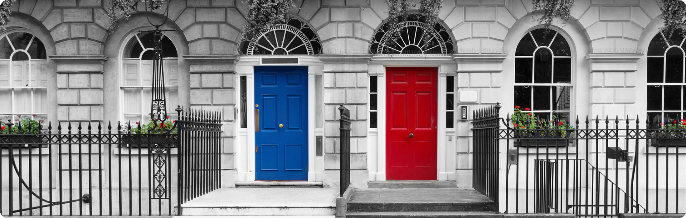 building with different color door